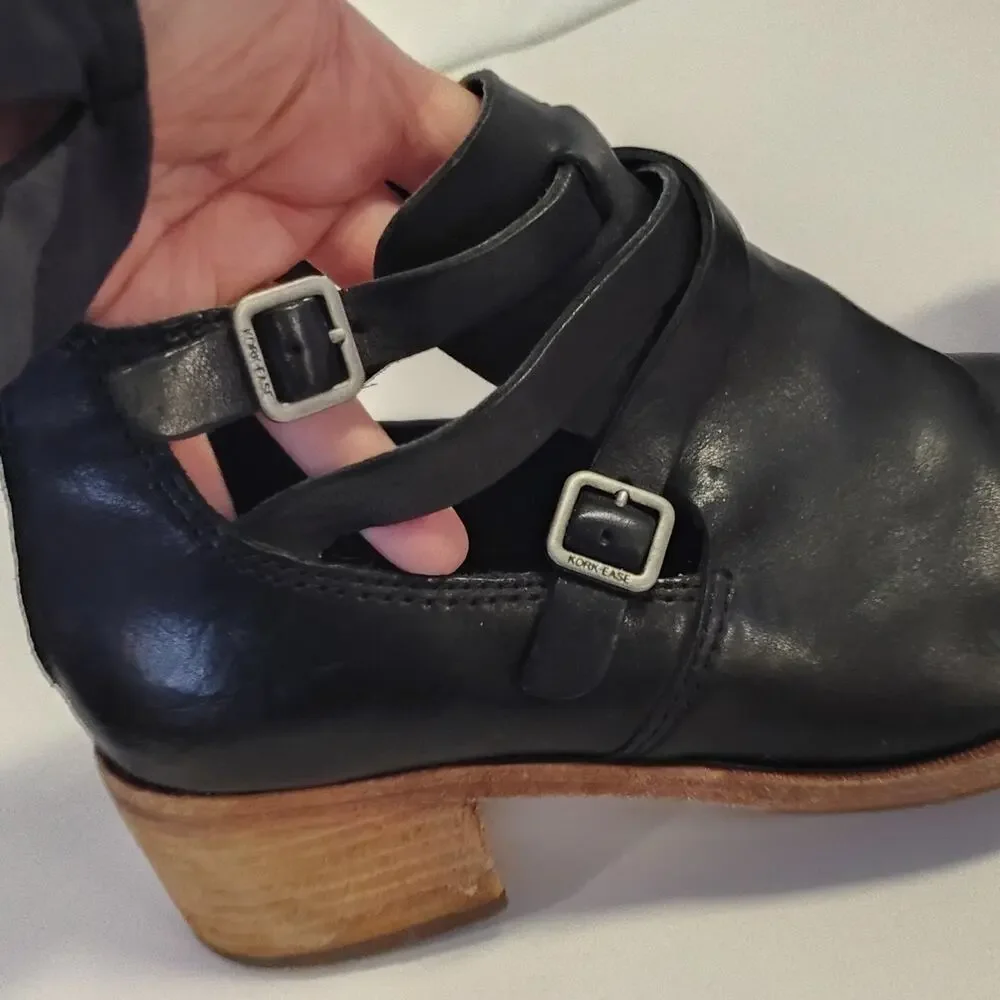Kork-Ease Jardin SZ 8M K85803 Black Leather Ankle Boots Women's Cut Out Buckle